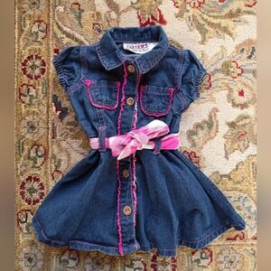 Vintage Carter's Infant Girl's Denim Ruffle Belted Dress Size 18M